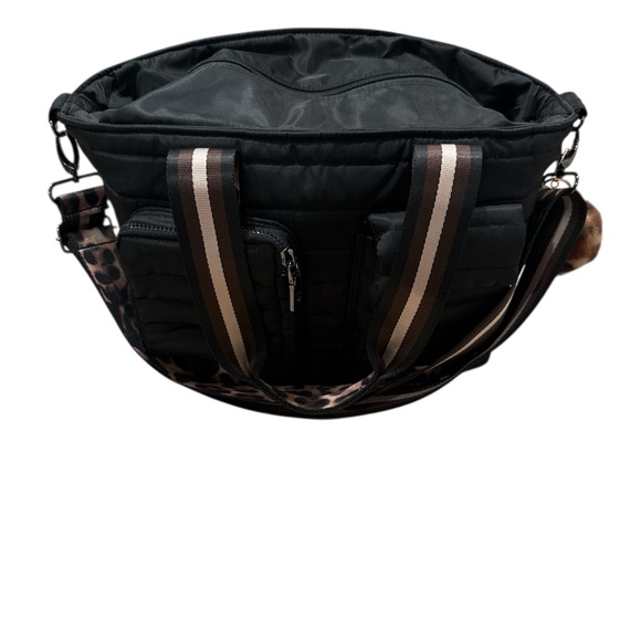 Think Royln Jr Jetset Wingman Black Quilted Bag with Leopard Print Straps - Picture 6 of 9